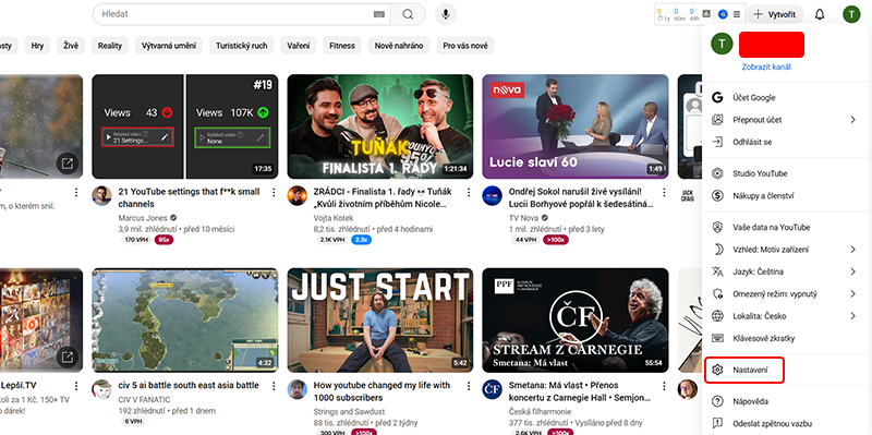 Youtube nastaveni