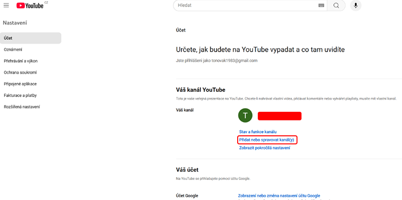 youtube sprava kanalu