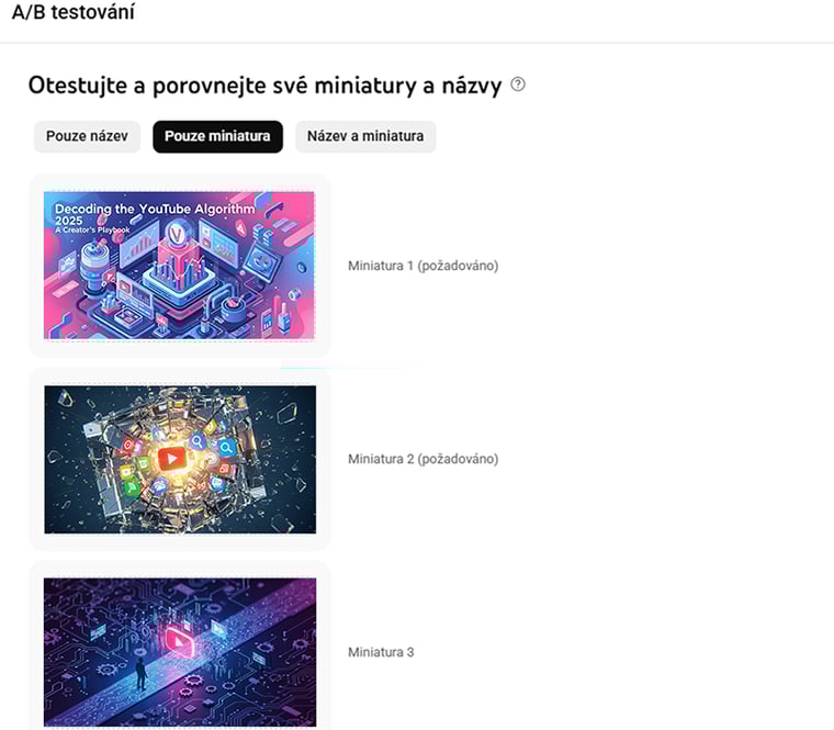 YouTube A/B testování