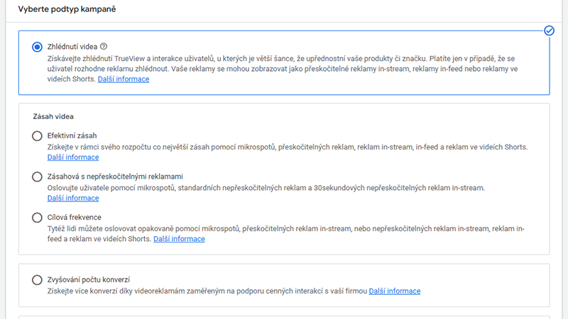 podtypy kampani google ads