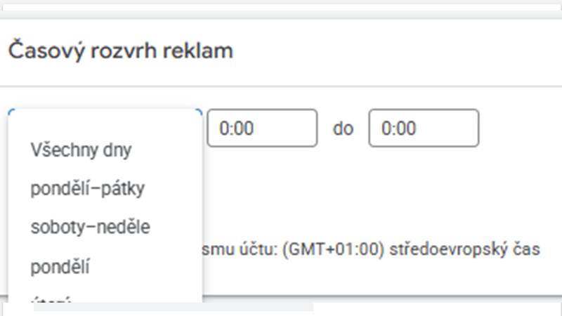 casovy rozvrh reklamy google ads