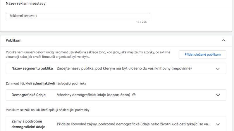 nastaveni publika google ads