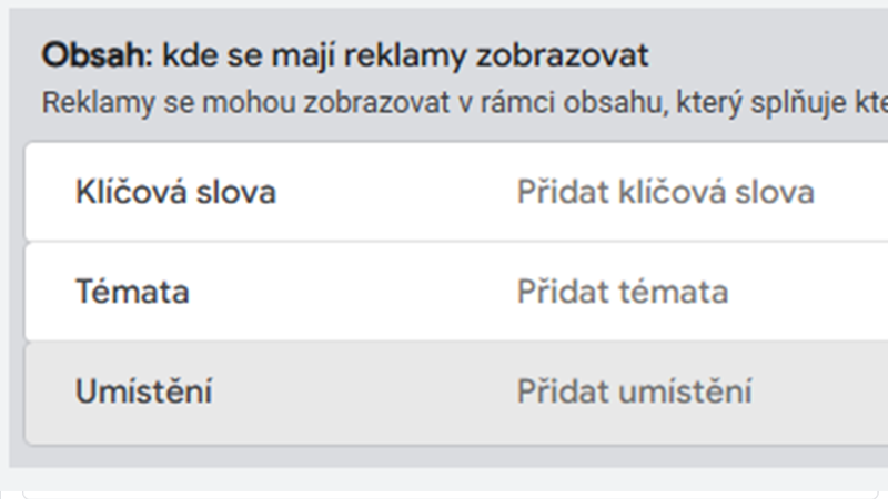 nastaveni obsahu u videoreklamy google ads