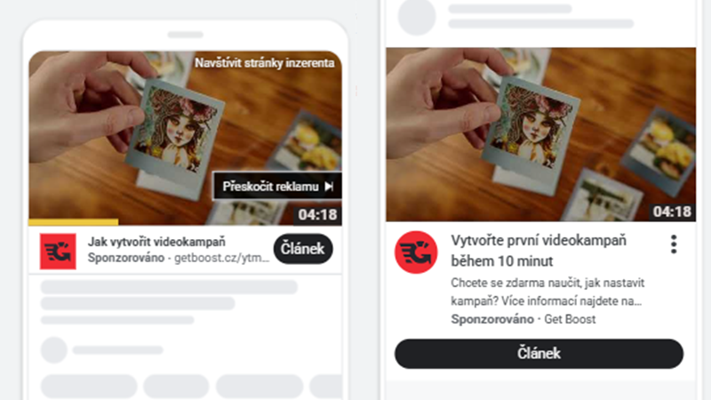 in-feed instream ukazka zobrazeni google ads